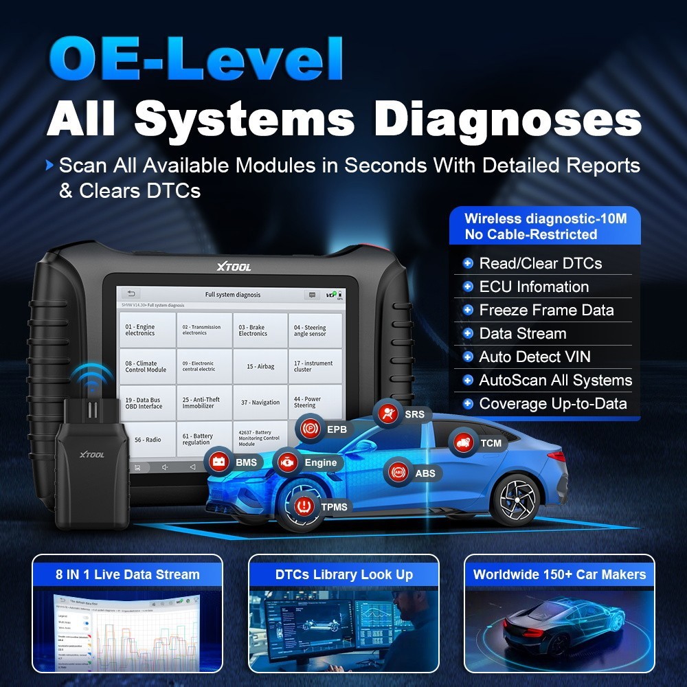 USED XTOOL IP900BT OBD2 Scanner AI-Assisted Wireless Diagnostic Tool Key Coding