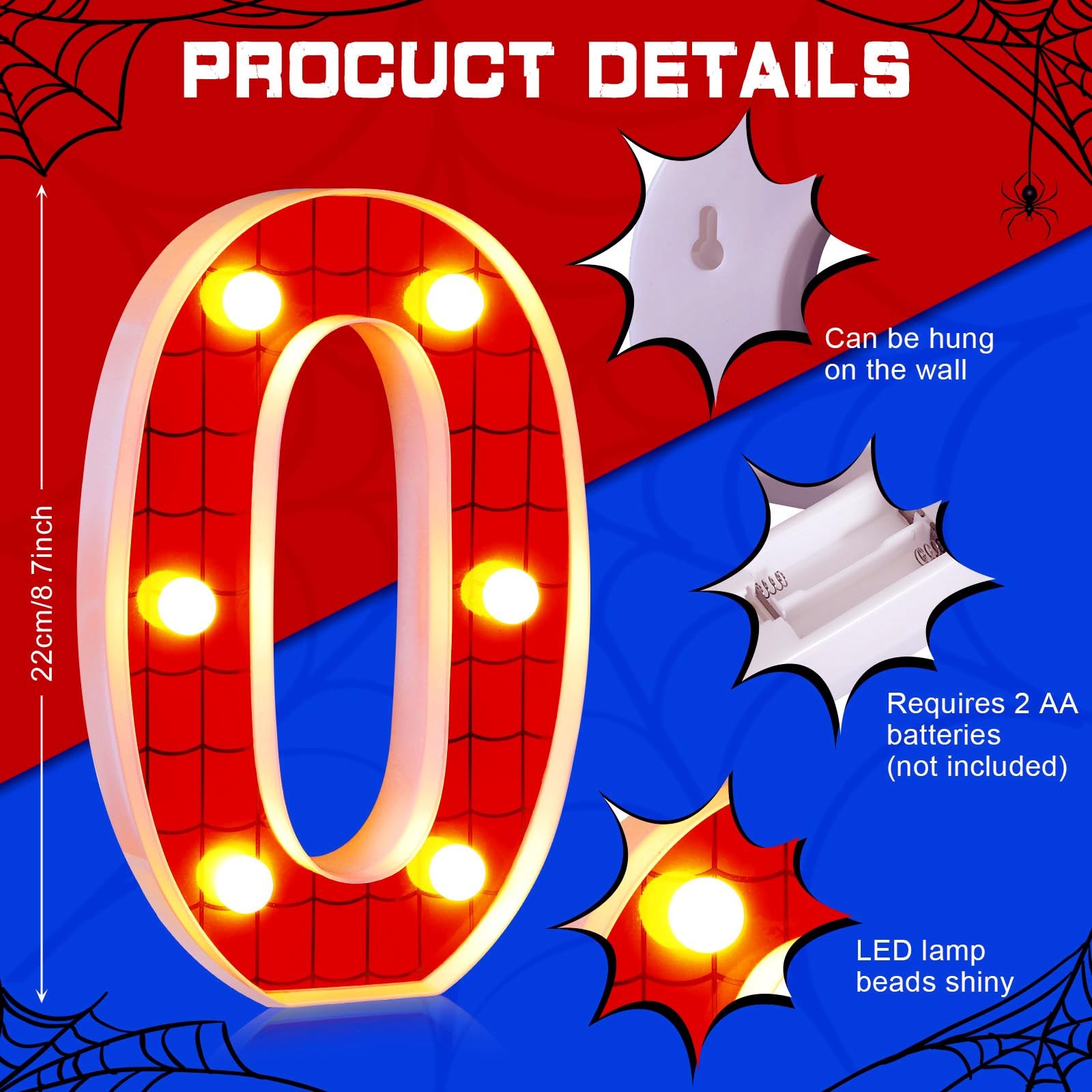 Spider LED Number 0 Light Birthday Party Decoration Marquee Night Lamp