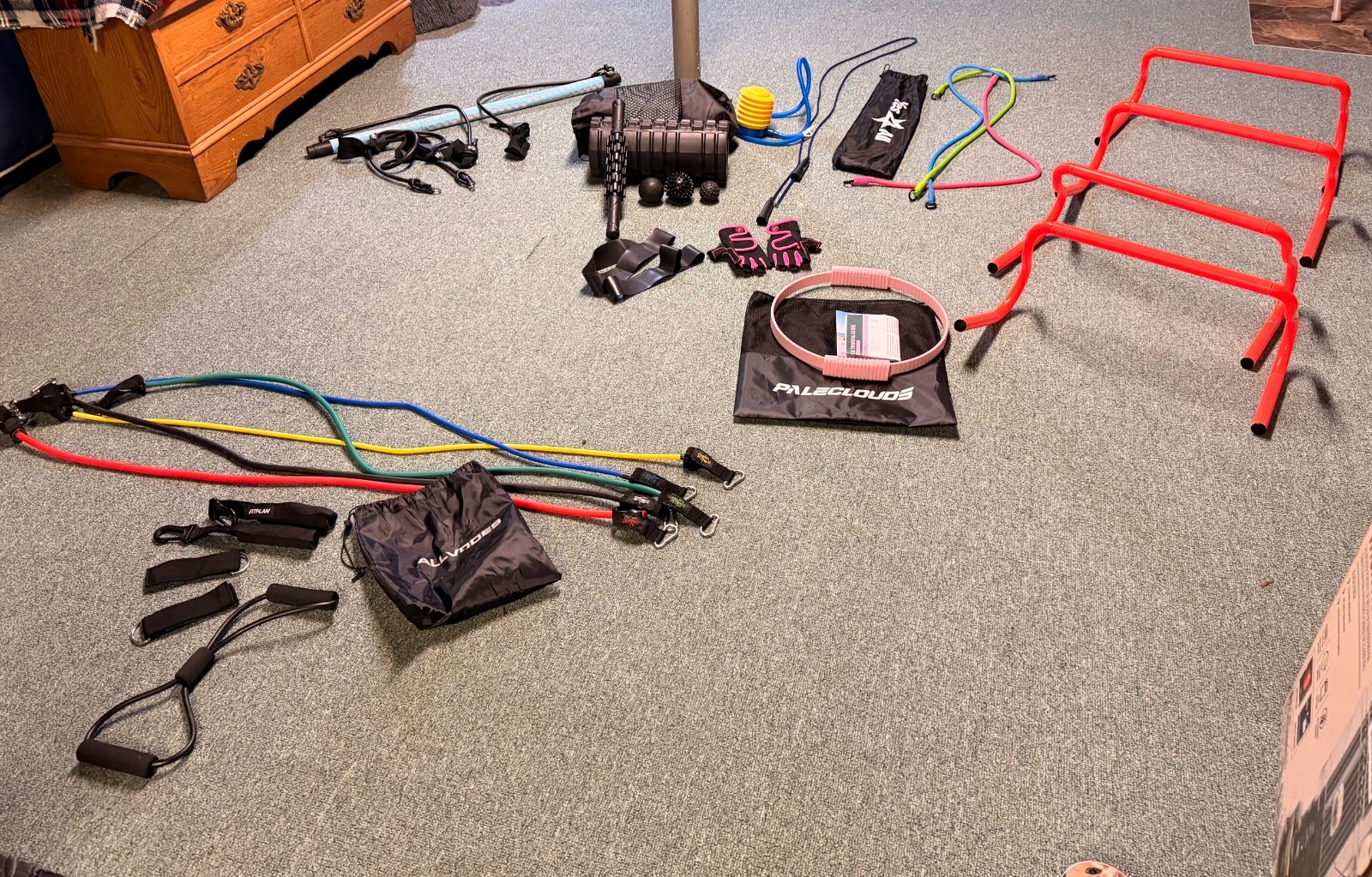 home gym equipment comes with everything you see in photo. all new and hardly us