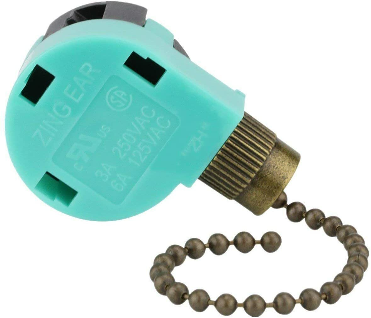 ZING EAR Pull Chain Ceiling Fan Switch 4 Wire 3 Speed ZE-268S6 (Antq Brass)