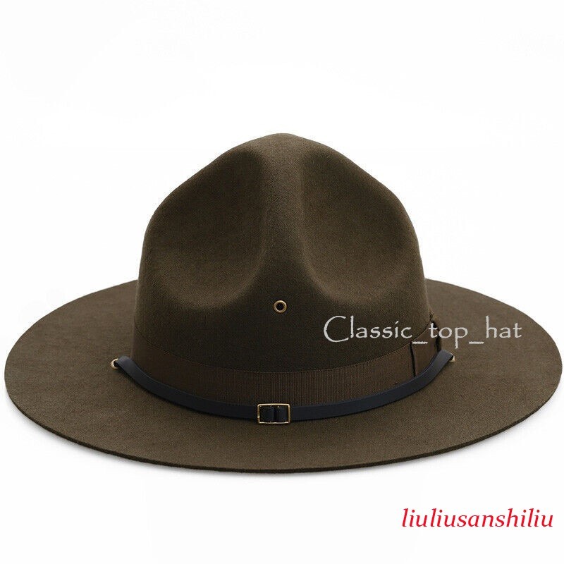 Military Campaign Hat Drill Sergeant Instructor Hat Mountie Ranger Hat 100%Wool
