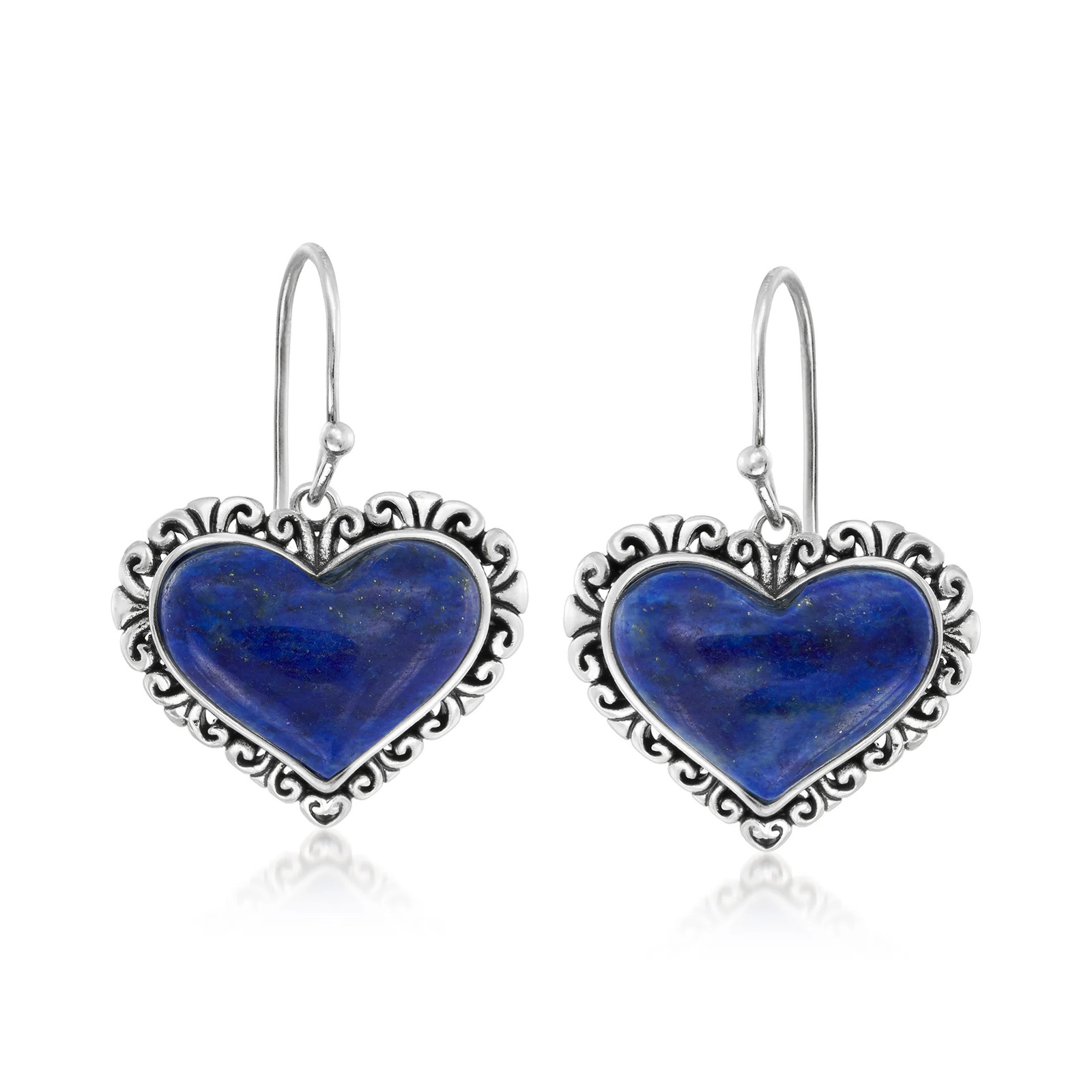 Ross-Simons Lapis Heart Drop Earrings in Sterling Silver