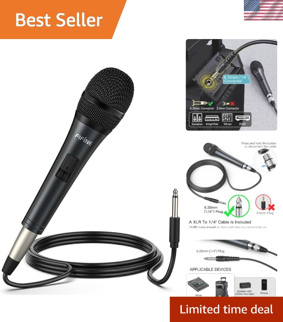 Versatile Dynamic Handheld Mic with Long 14.8ft Cable for Events & Performances