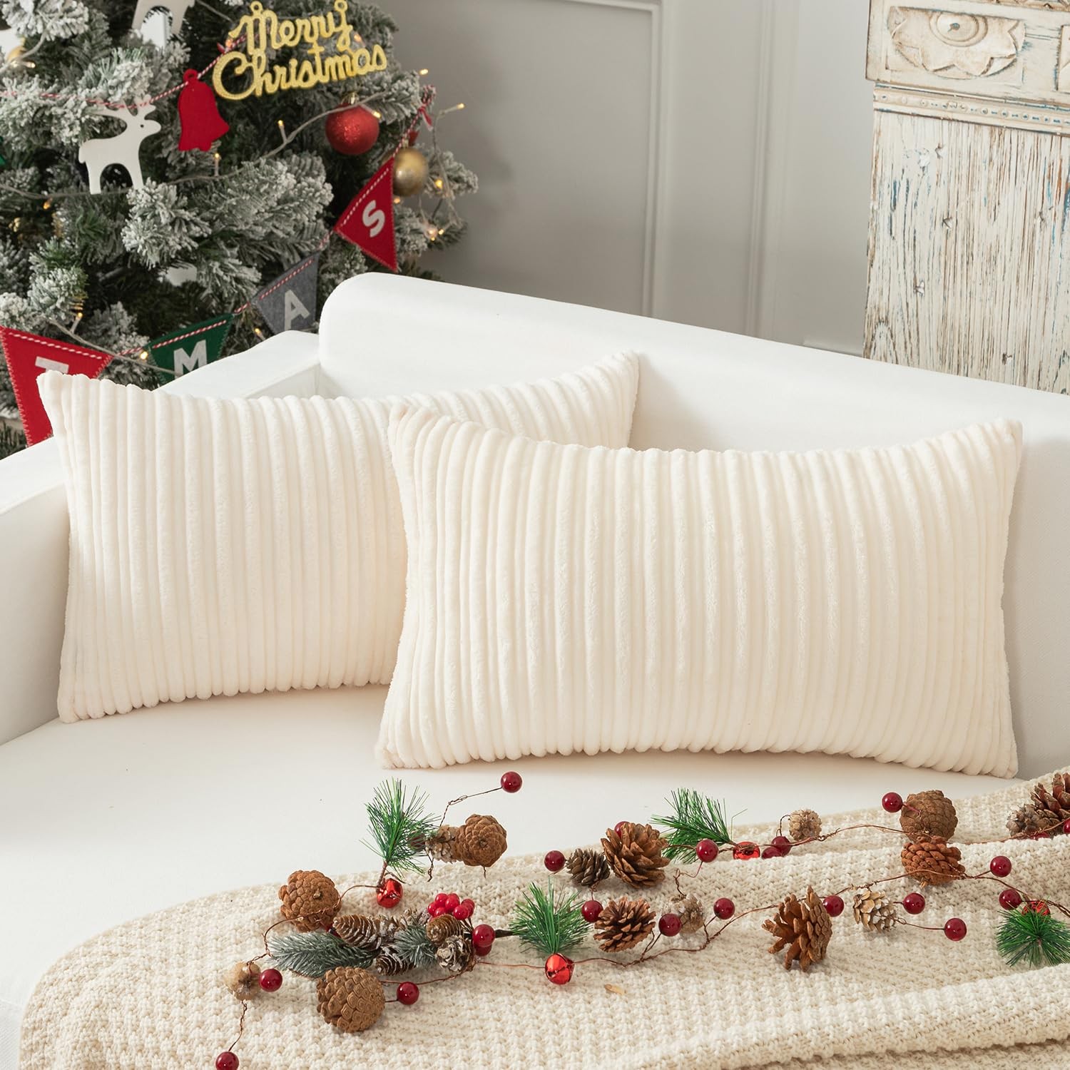 Kevin Textile Set of 2 Oblong Pillow 20" x 12" (Pack 2), Creamy White