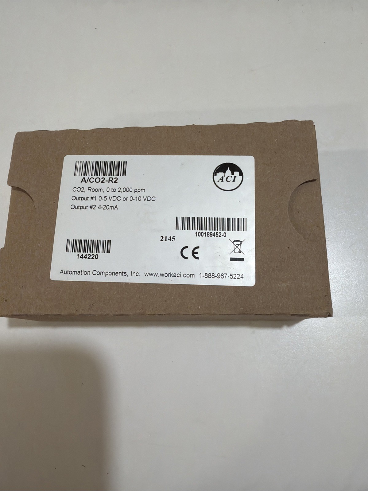 ACI A/Co2-r2 White Room CO2 Sensor 4-20mA Output New In Box