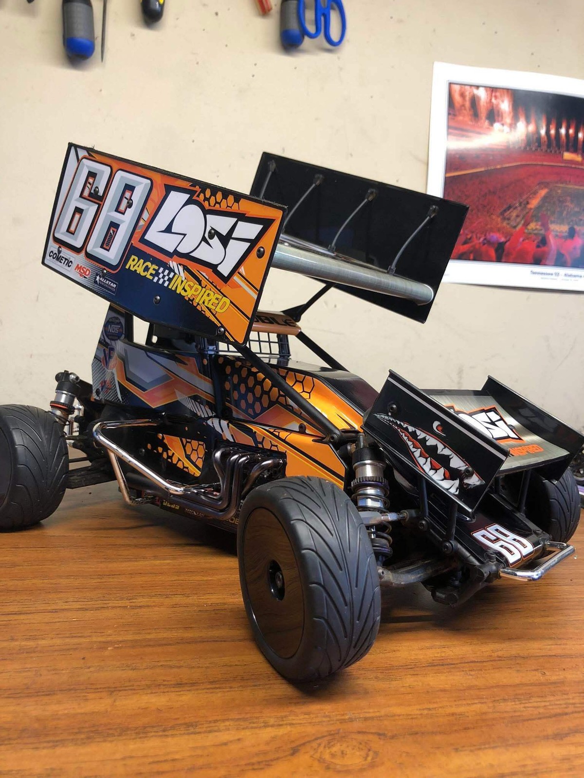 Black and Orange Themed Losi 22 Sprint Car Wrap - Bold Racing Colors Design with