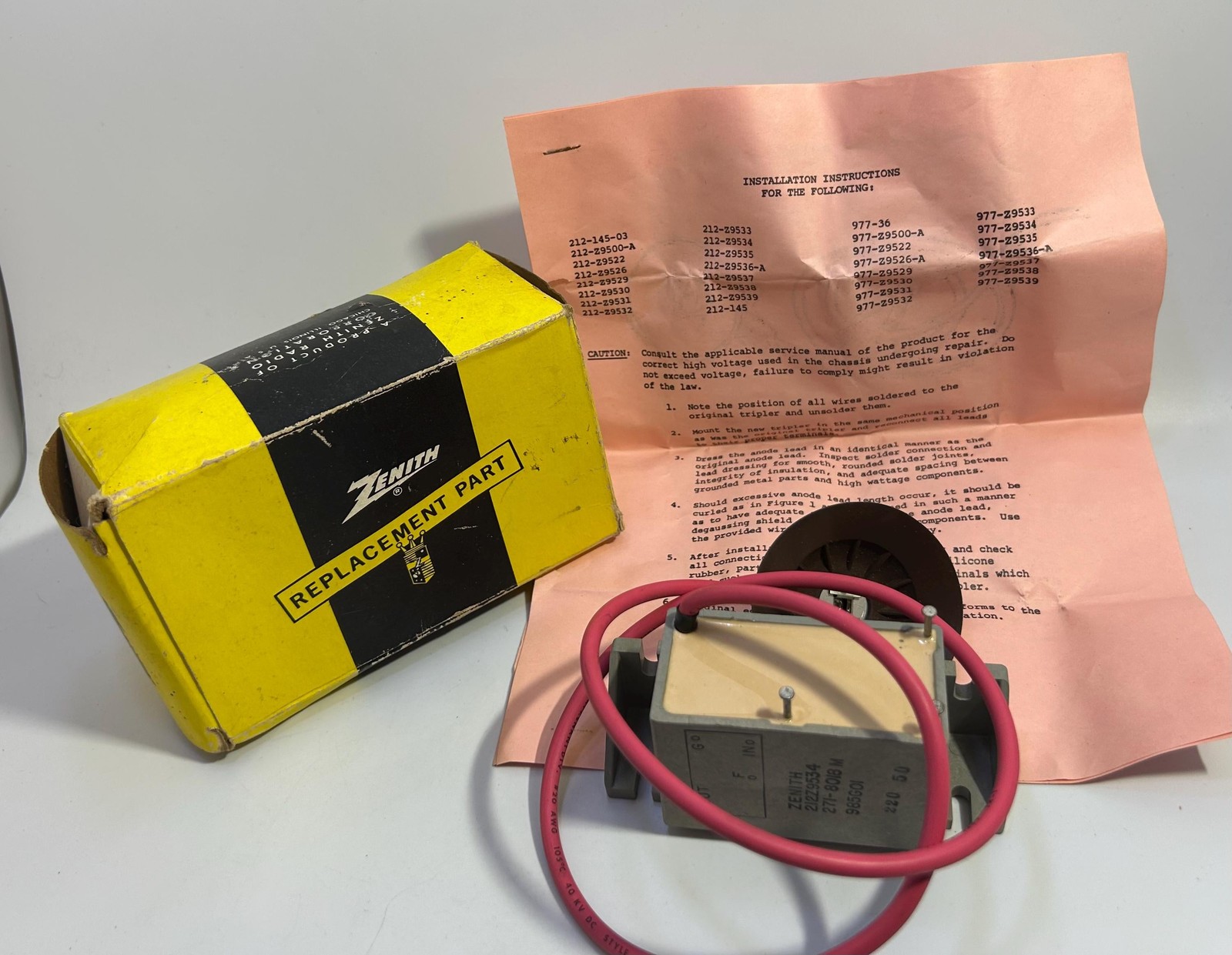 Vintage Zenith NOS Replacement Part 977-Z9534 Tripler Kit