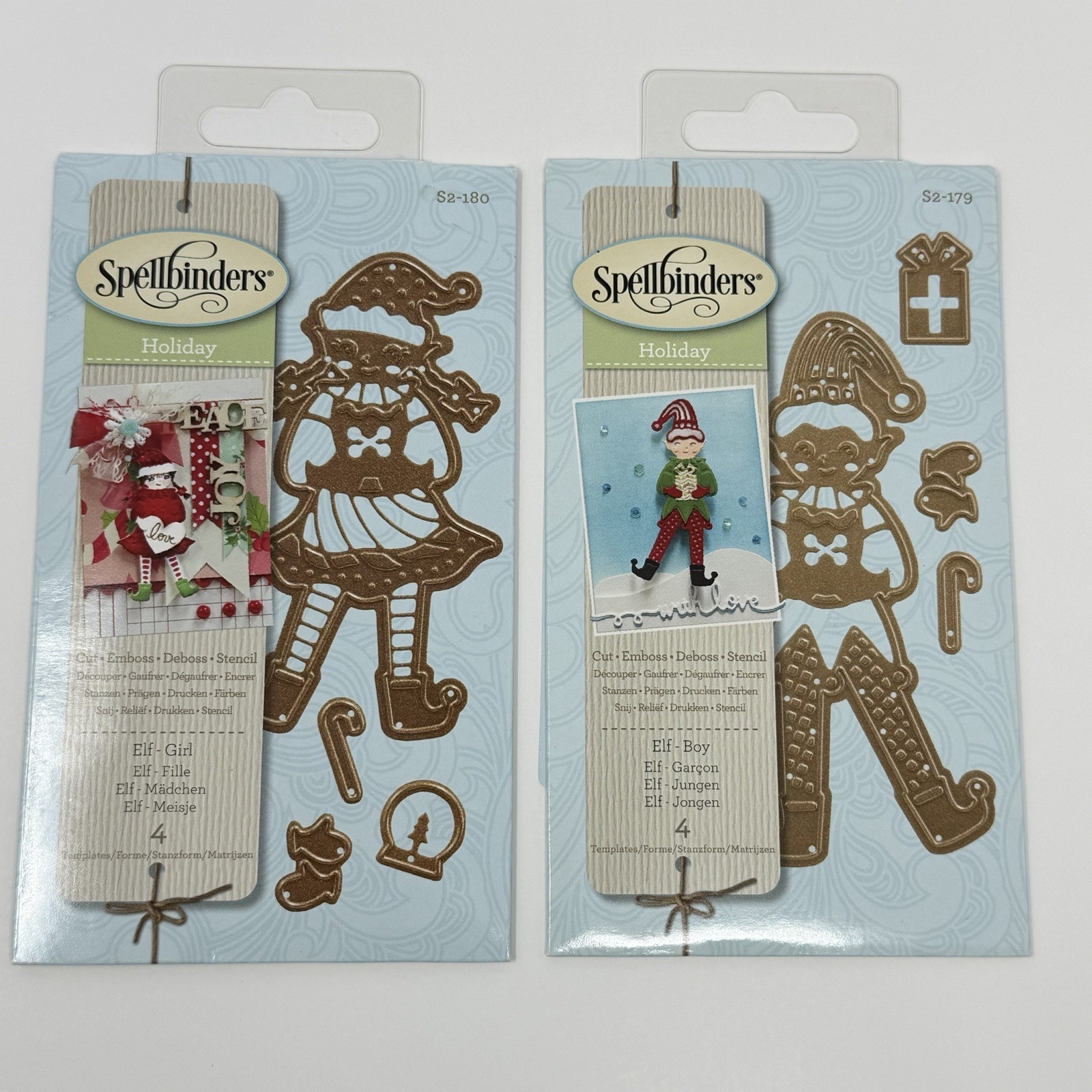 Spellbinders Holiday Elf Girl Boy Gingerbread Cut Emboss  Stencil Dies RARE