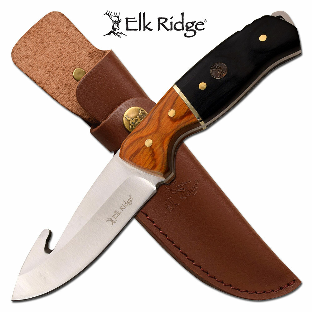 8.75" Elk Ridge Wood Hunting GUT  Survival Fixed Blade Full Tang Knife Bowie GBK