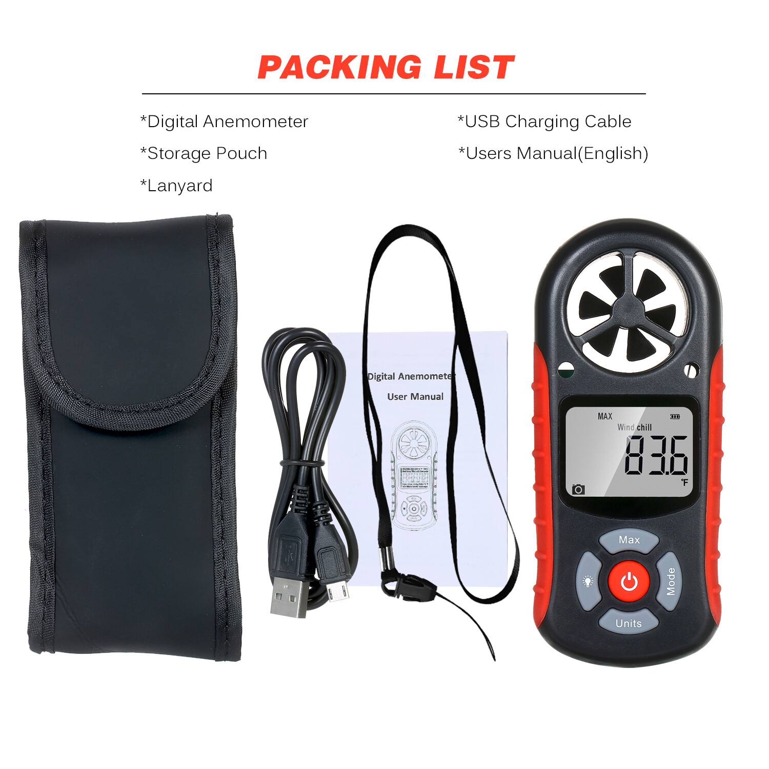 8-in-1 Handheld Digital Anemometer Wind Speed Meter Measuring Tool