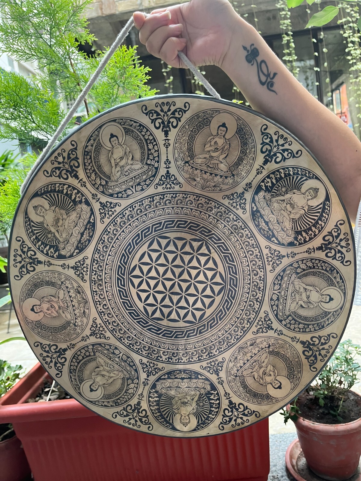 Flower of Life Engraved Gong-Handmade gong-Chakra Healing  gong-Buddha Engraved