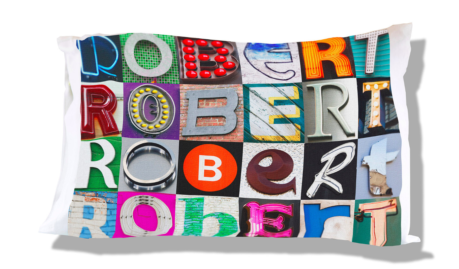 ROBERT Personalized Pillowcase featuring photos of actual sign letters