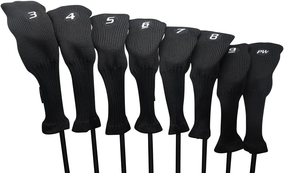 All Hybrid Head Cover Golf Club Black Sleek Tight Fit Headcover Set 3-PW Acry...
