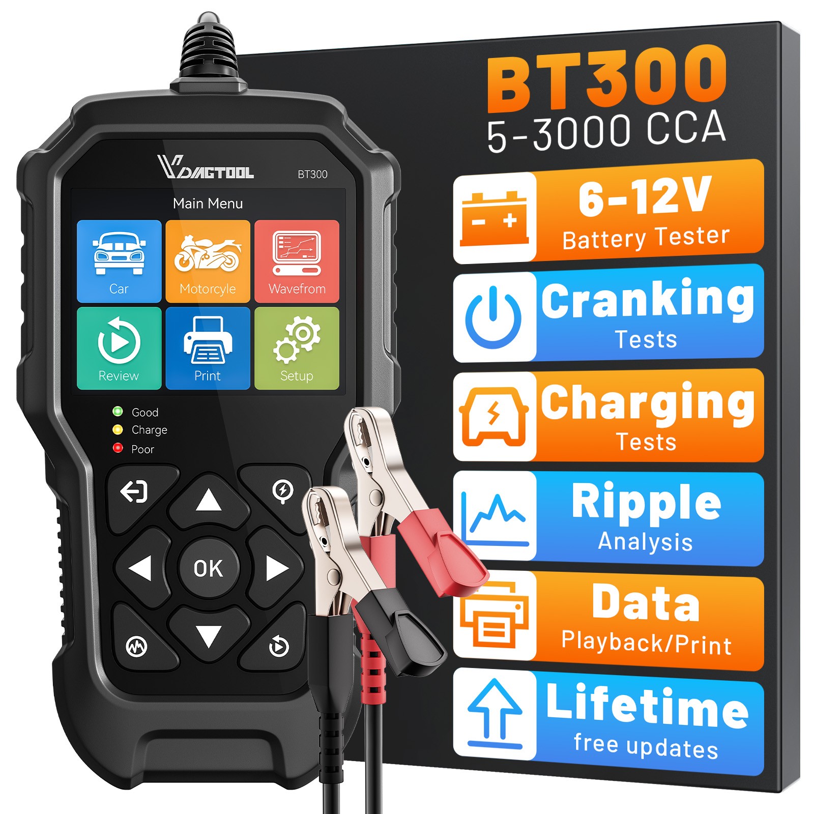🔥12V 6V BT300 Car Motorcycle Battery Load Tester Battery Analyzer Charging Test