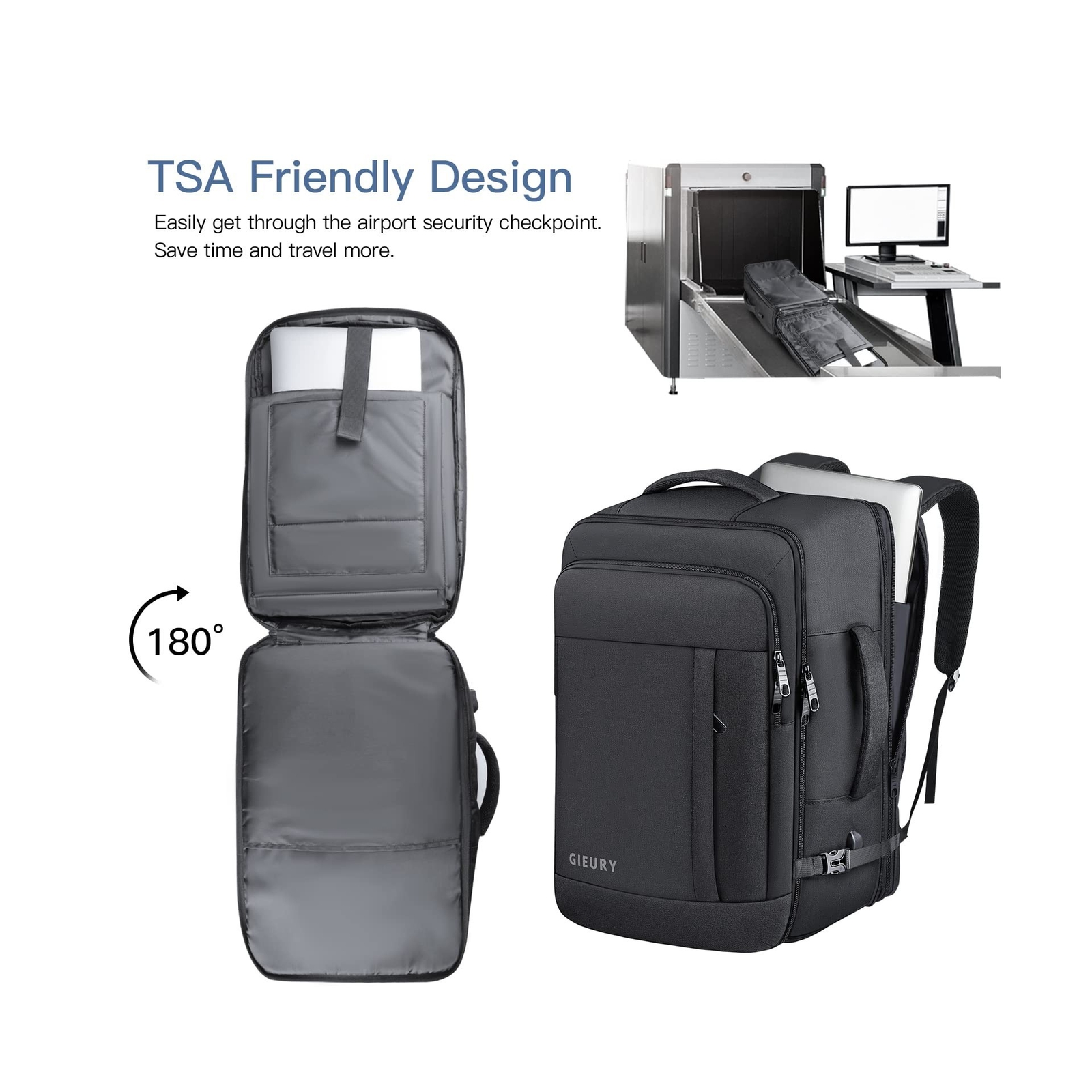 Gieury Carry On Backpack, 50L Travel Backpack, Luggage Backpack TSA Flight Ap...