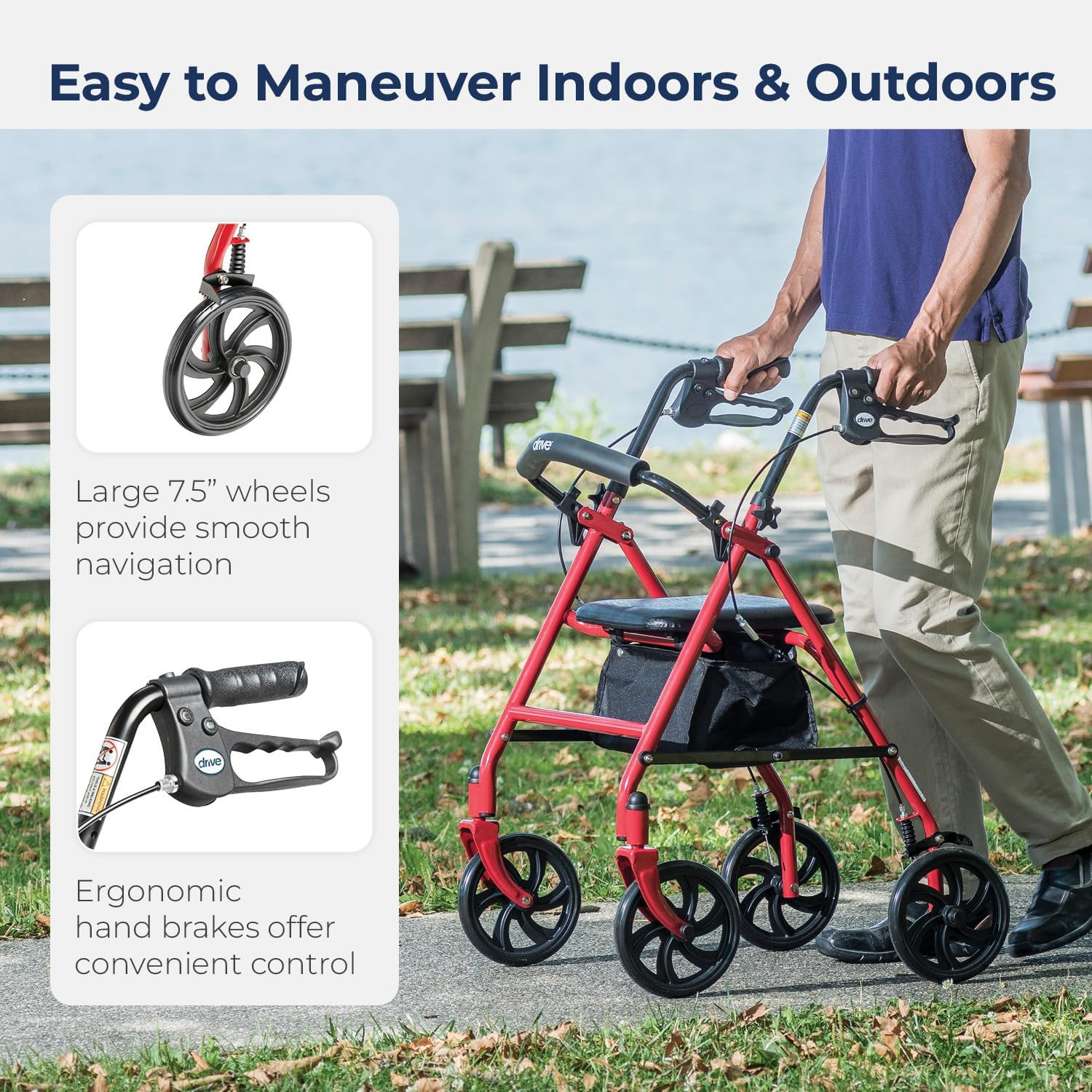 Medical Adult Rollator Walker Portable Folding Chair Seat for Handicap Disabled