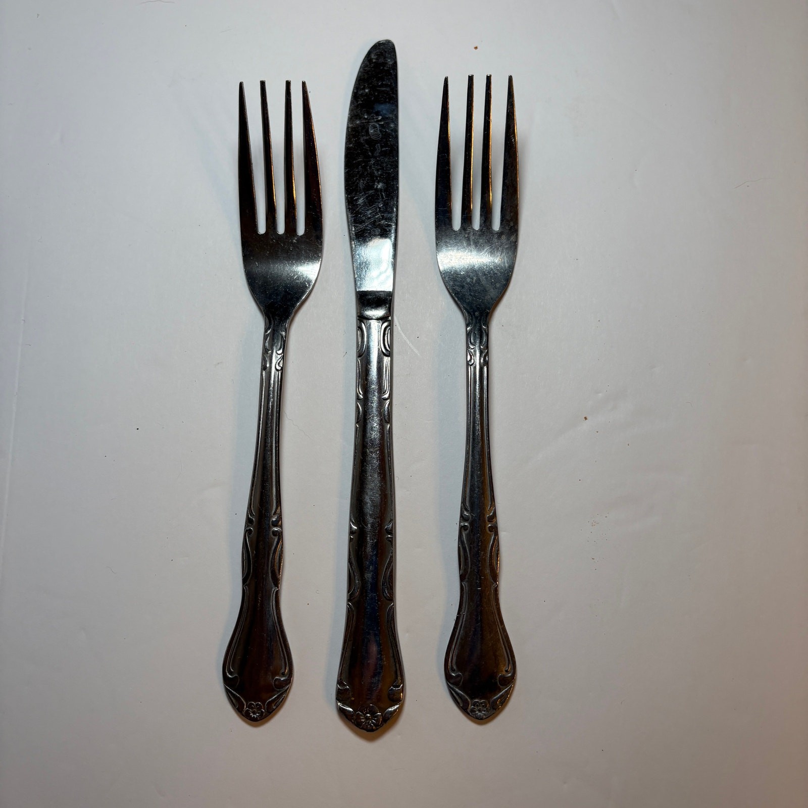 Set 3 pc Delco Melinda Stainless Steel Flatware 2 Forks 1 Butter Knife