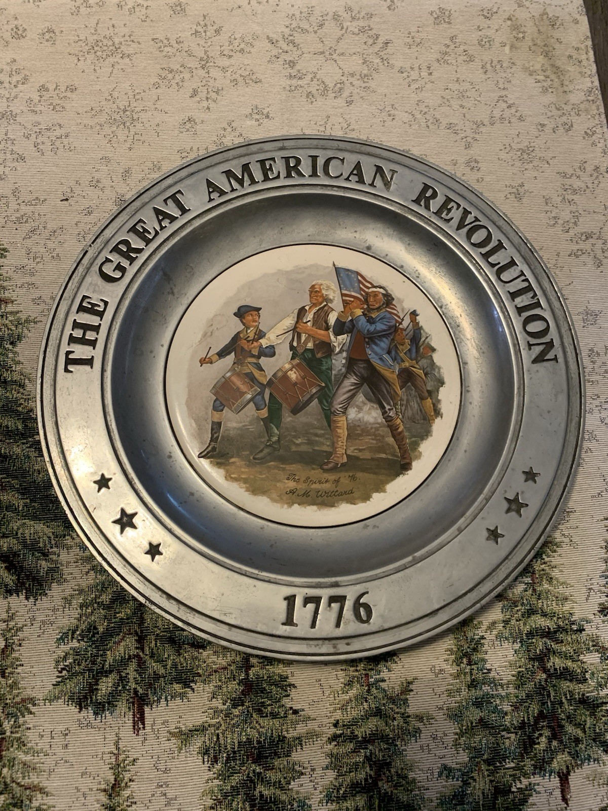 Vintage Great American Revolution 1776 Pewter and Porcelain Plate Fife & Drummer