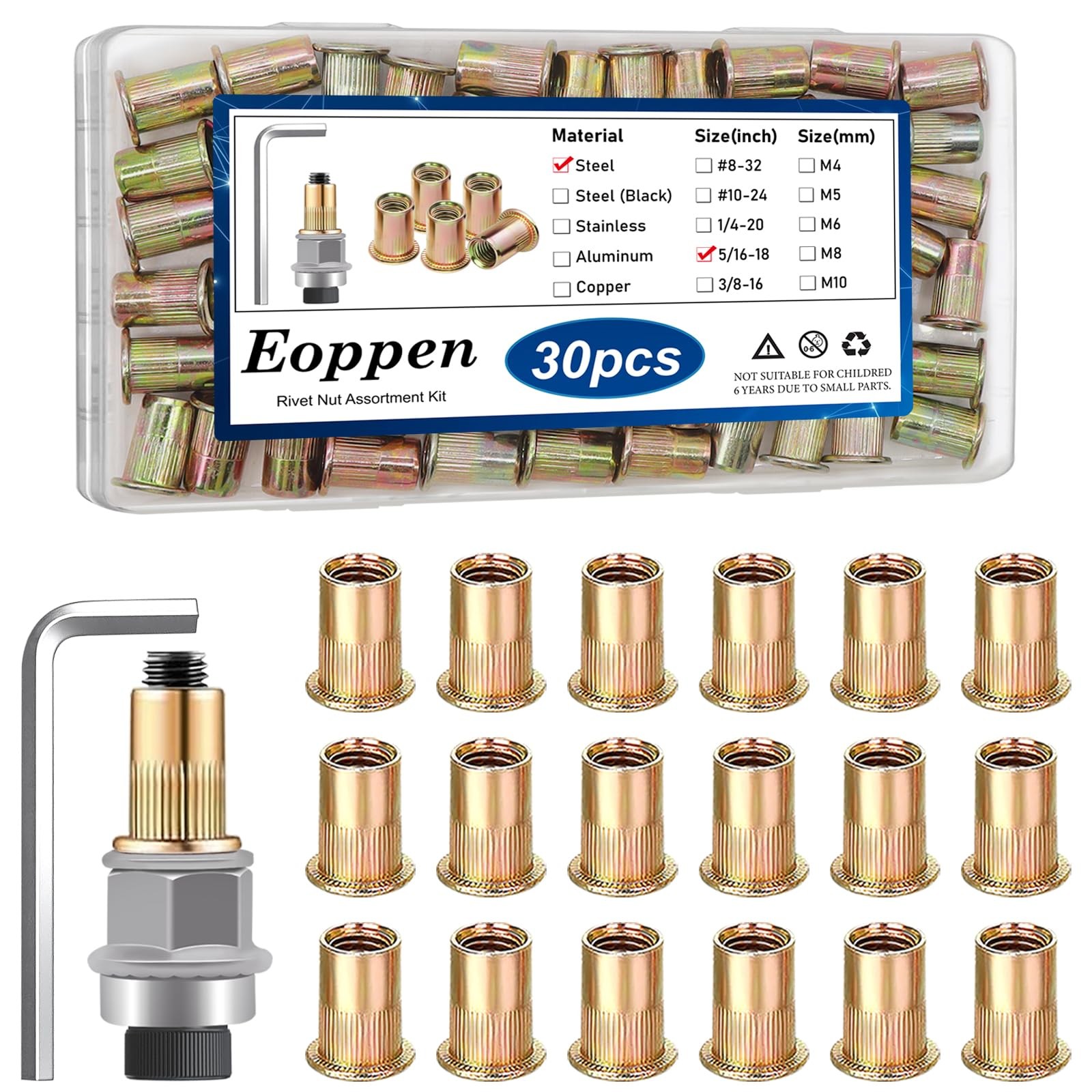 Eoppen 30Pcs 5/16-18 Rivet Nuts with Hand Tool
