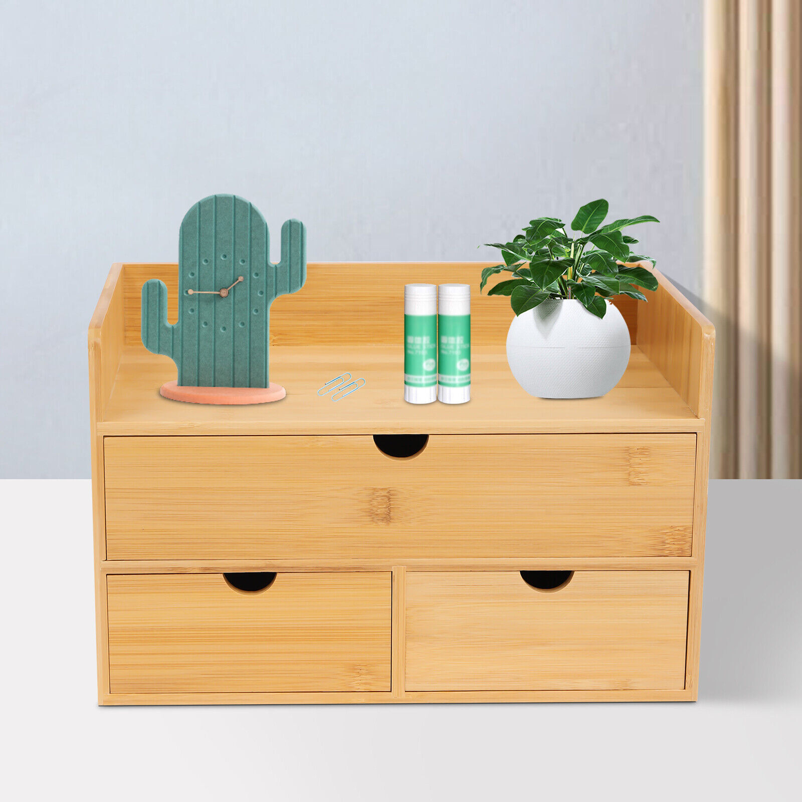 New Small Bamboo Desktop Organizer Storage Box with 2/3/4 Drawers, Simple Design