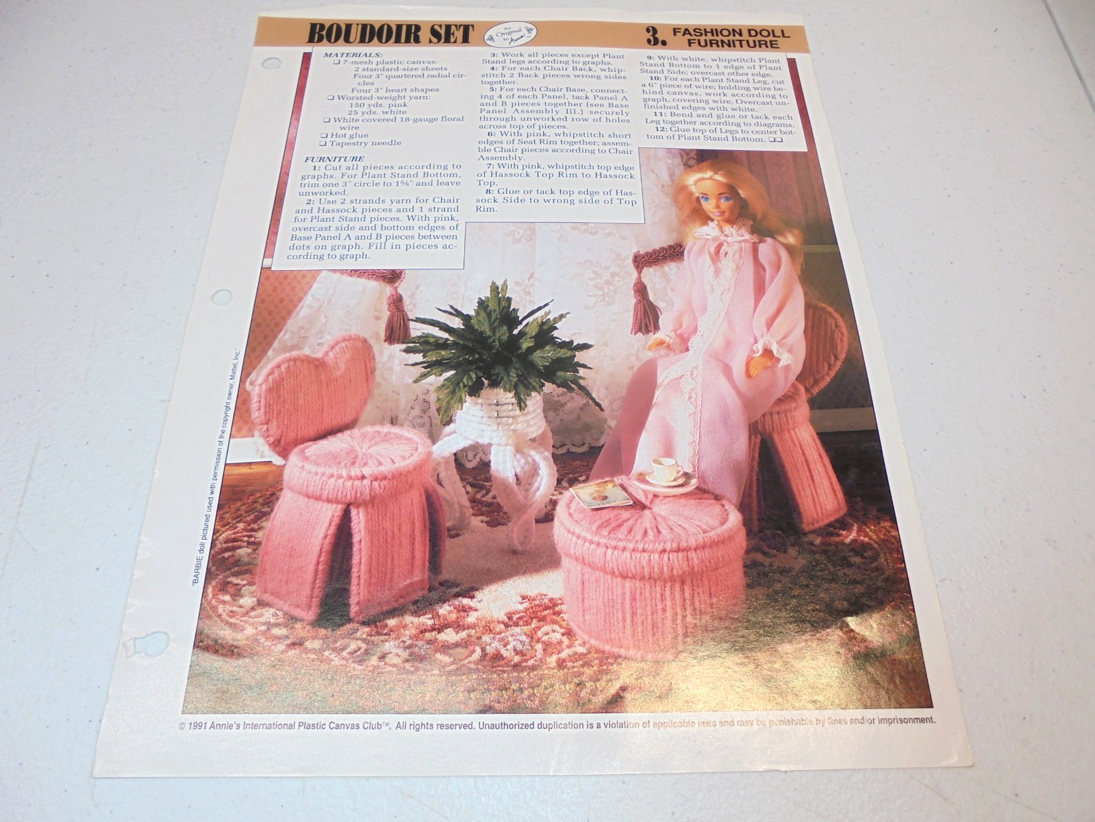 Bedroom Set Plastic Canvas Pattern for Fashion Dolls