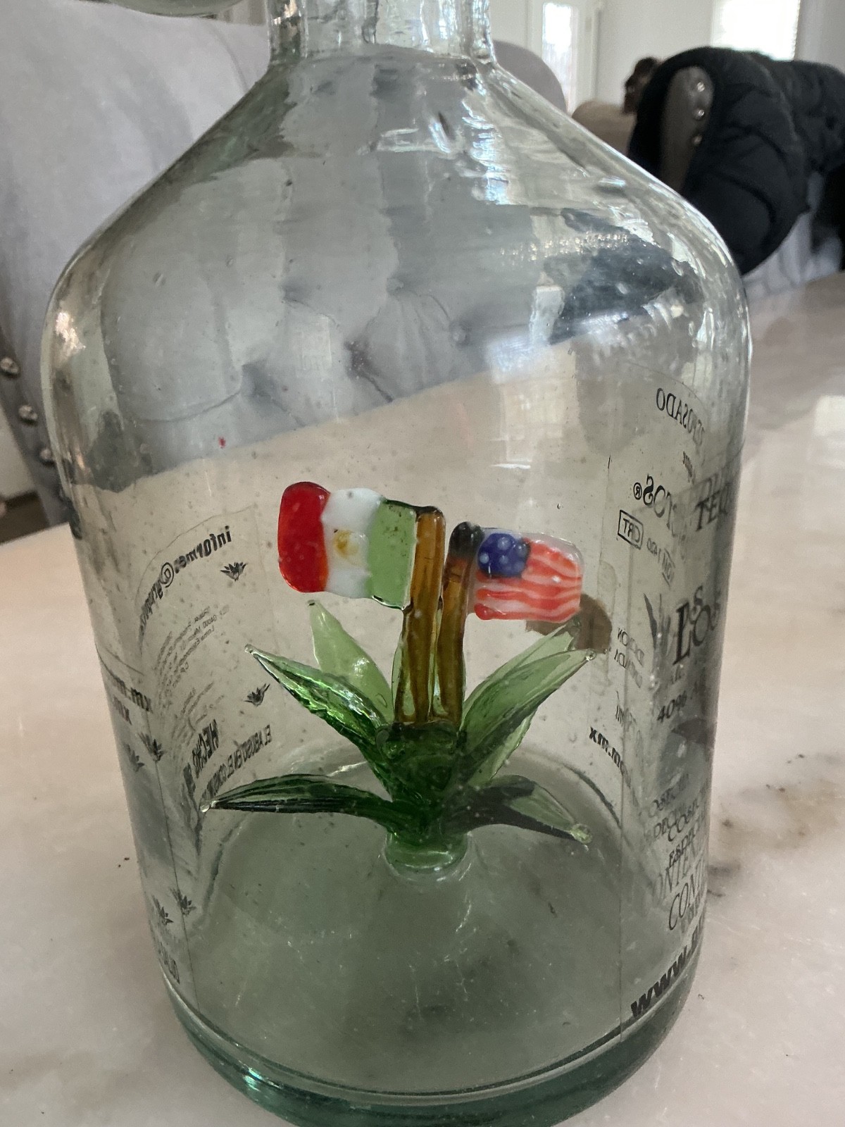 RARE Los Cristeros American/ Mexican Flag tequila bottle hand blown empty