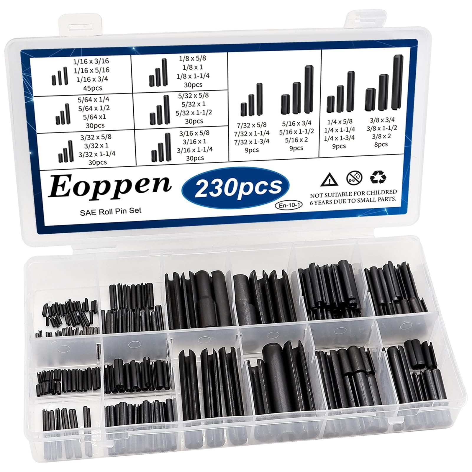 Eoppen 230Pcs SAE Roll Pin Assortment Set - Slotted Pins