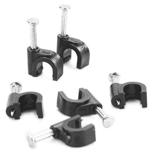 7mm Ethernet Cat6 Cable Clips Clamps RG6 with Steel Nail (200 Pack) Wire Black