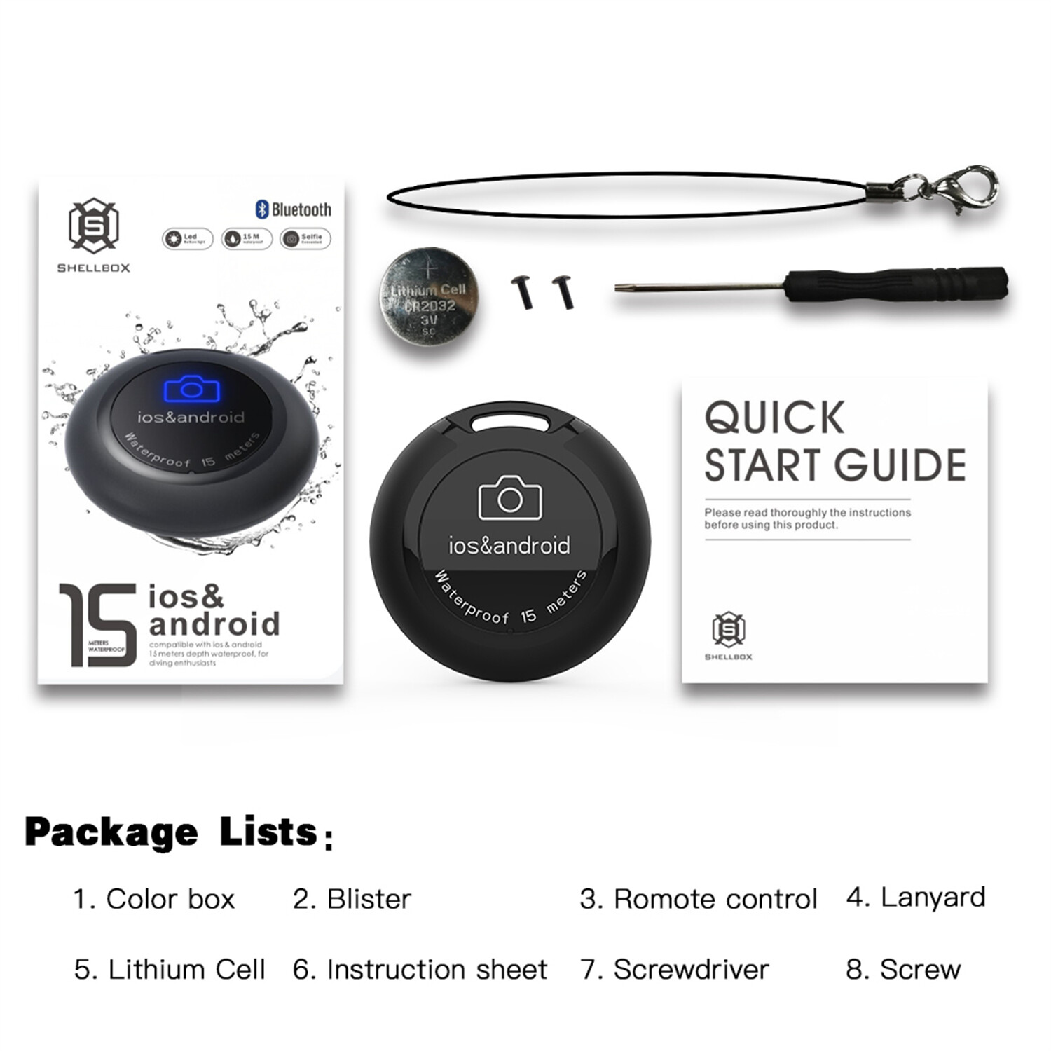 Waterproof Selfie Bluetooth Remote Control Camera Shutter For IOS Android Phone