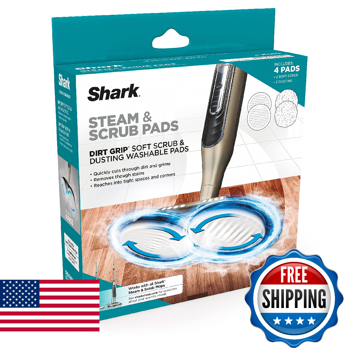 Shark Steam & Scrub Dirt Grip Soft Scrub & Dusting Washable Pads, Fully Reusable