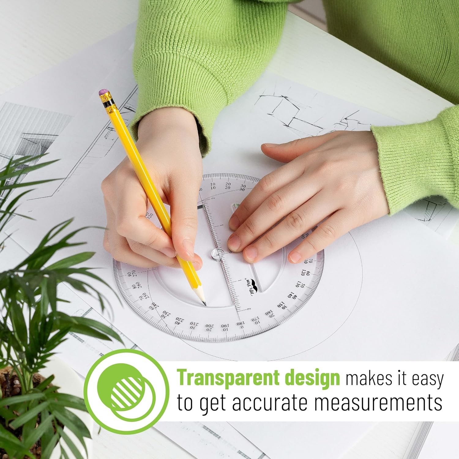 Math Geometry Protractor Set - 2 360-Degree Protractors in Clear Plastic