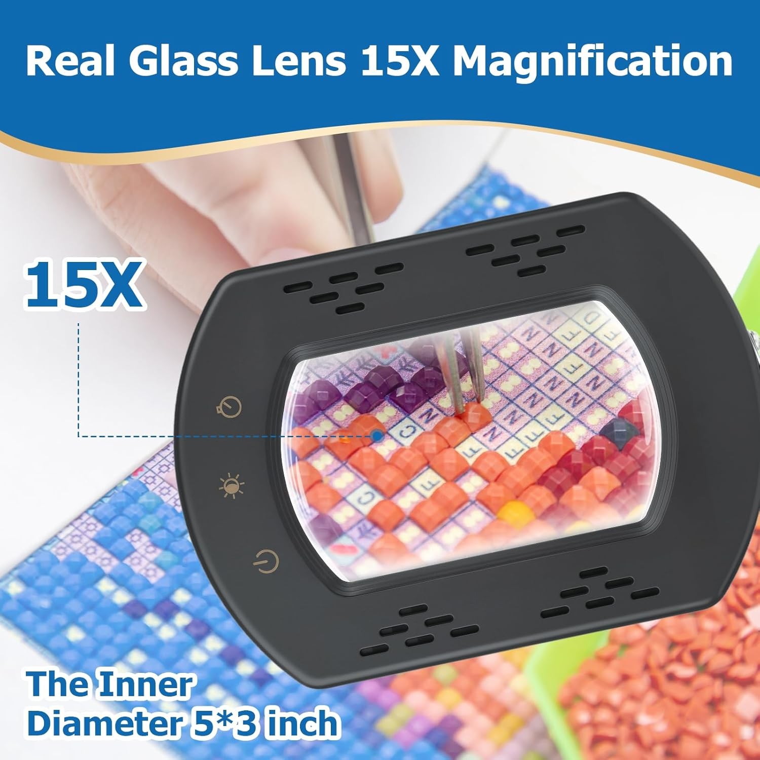 15X Rectangle Magnifying Glass with Light and Stand, Hands-Free Real Glass Light