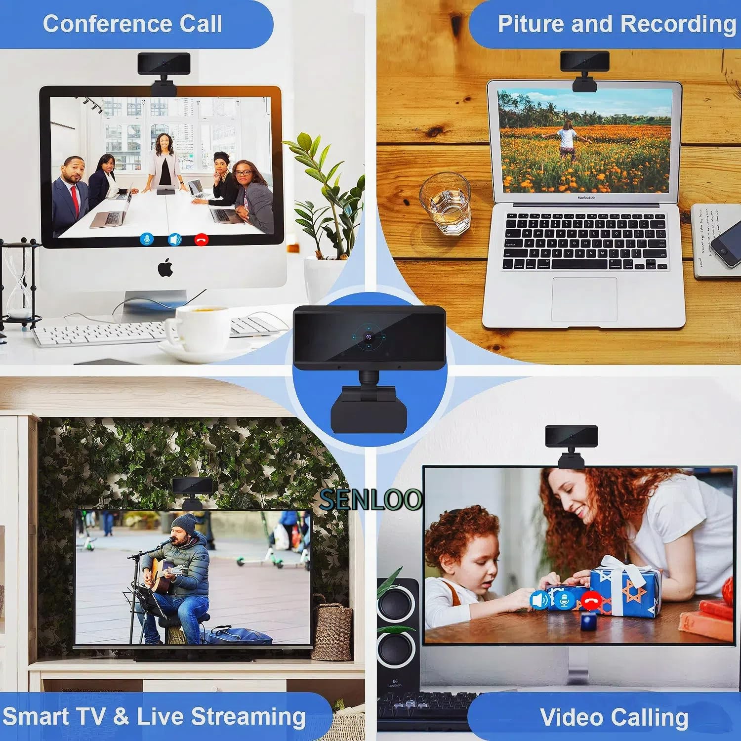 Full HD 1080P Webcam - Webcam for Pc - Auto Focus Webcams - Wide Angle Camera...