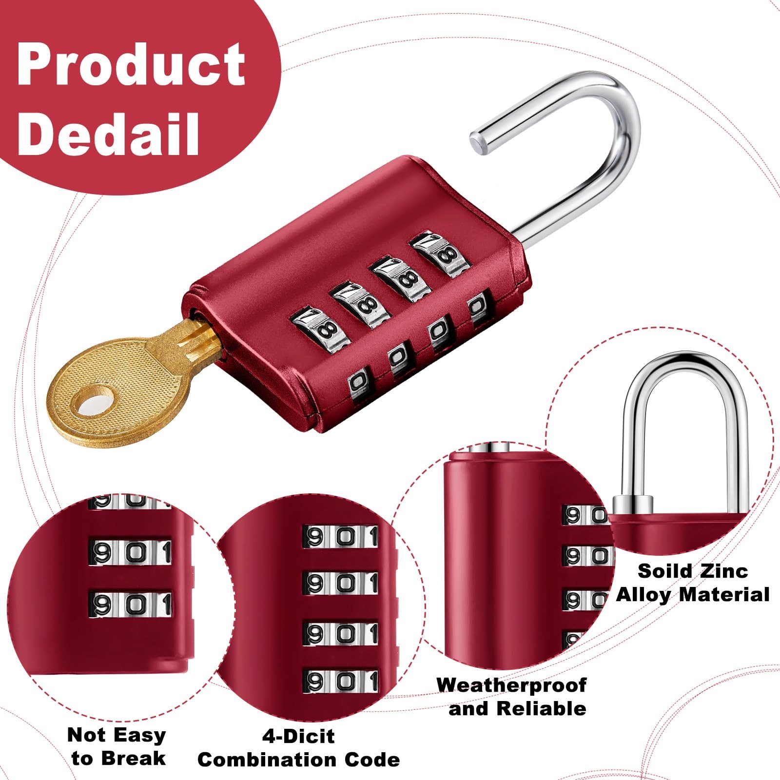 Kenning 10 Pcs Combination Padlock 4 Digit Combination Lock Keys Locker