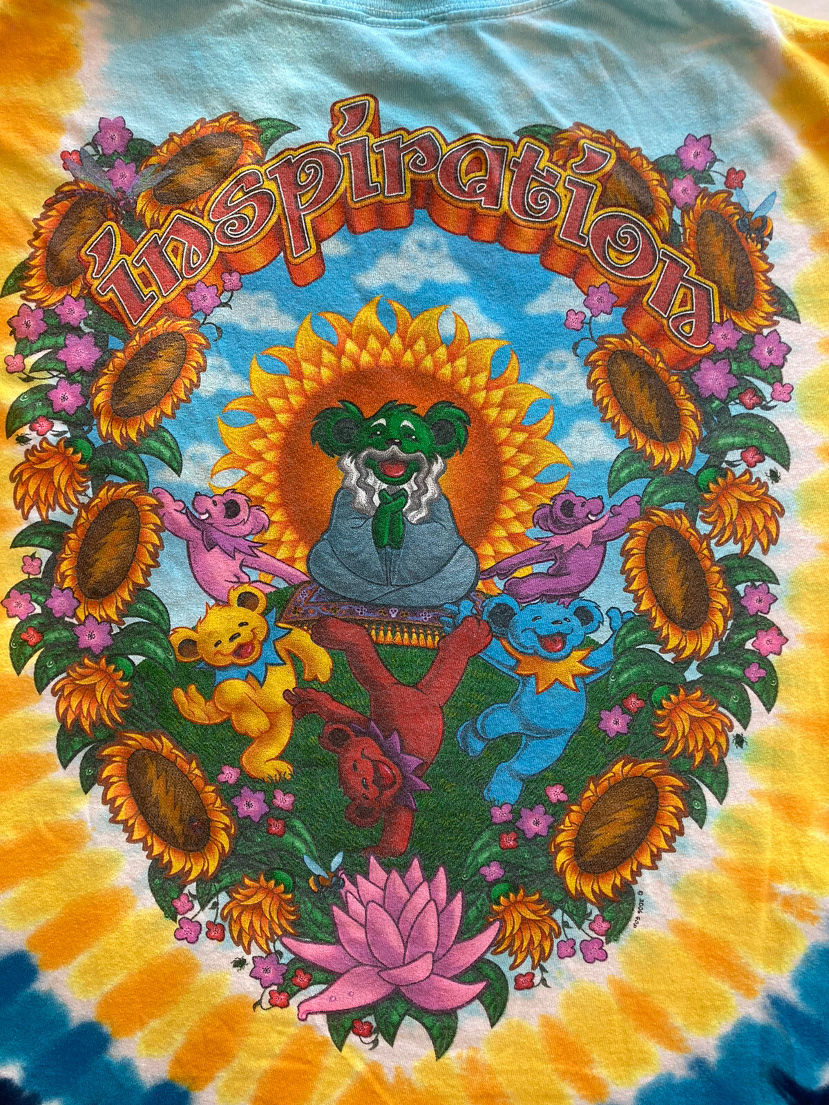 Vintage Grateful Dead Dancing Bear tie-dyed T-shirt with sunflowers Large Groovy