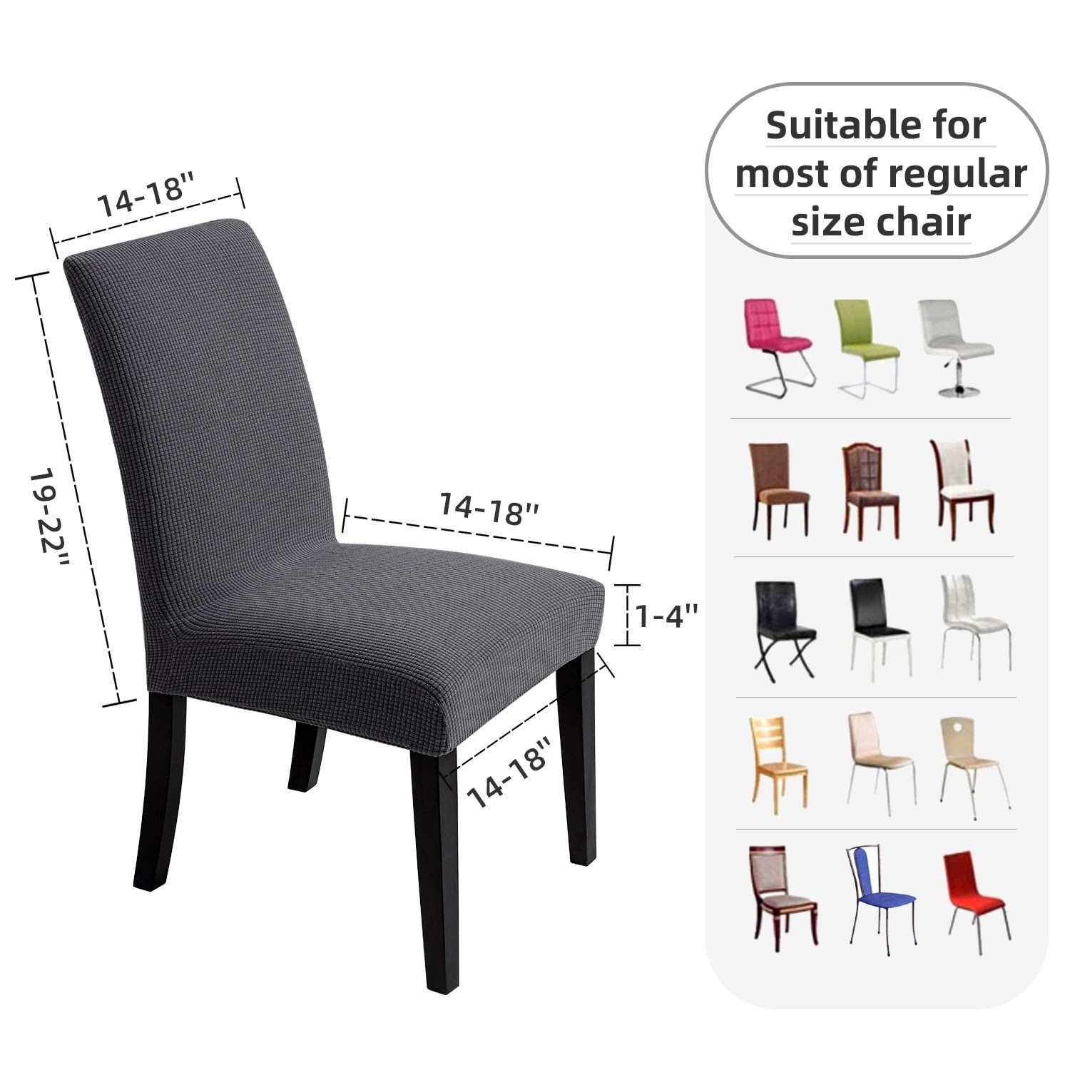 Chair Covers for Dining Room - Stretch Slipcovers 4, Dark Grey