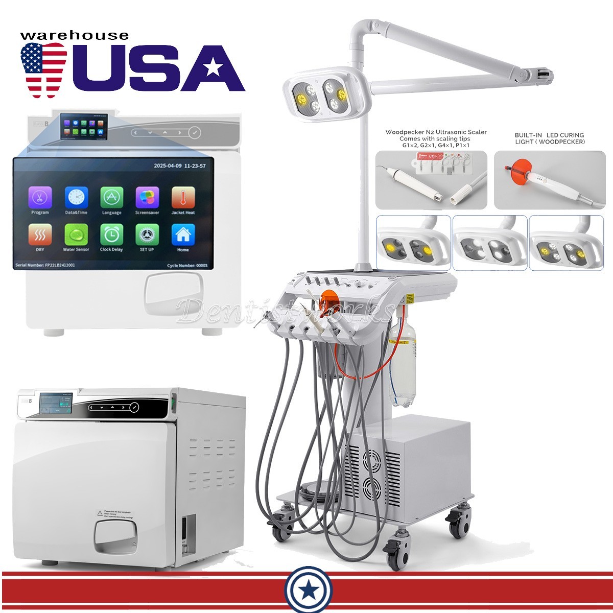 22L Dental Medical Autoclave Steam Sterilizer Class B /Delivery Unit+Light Arm