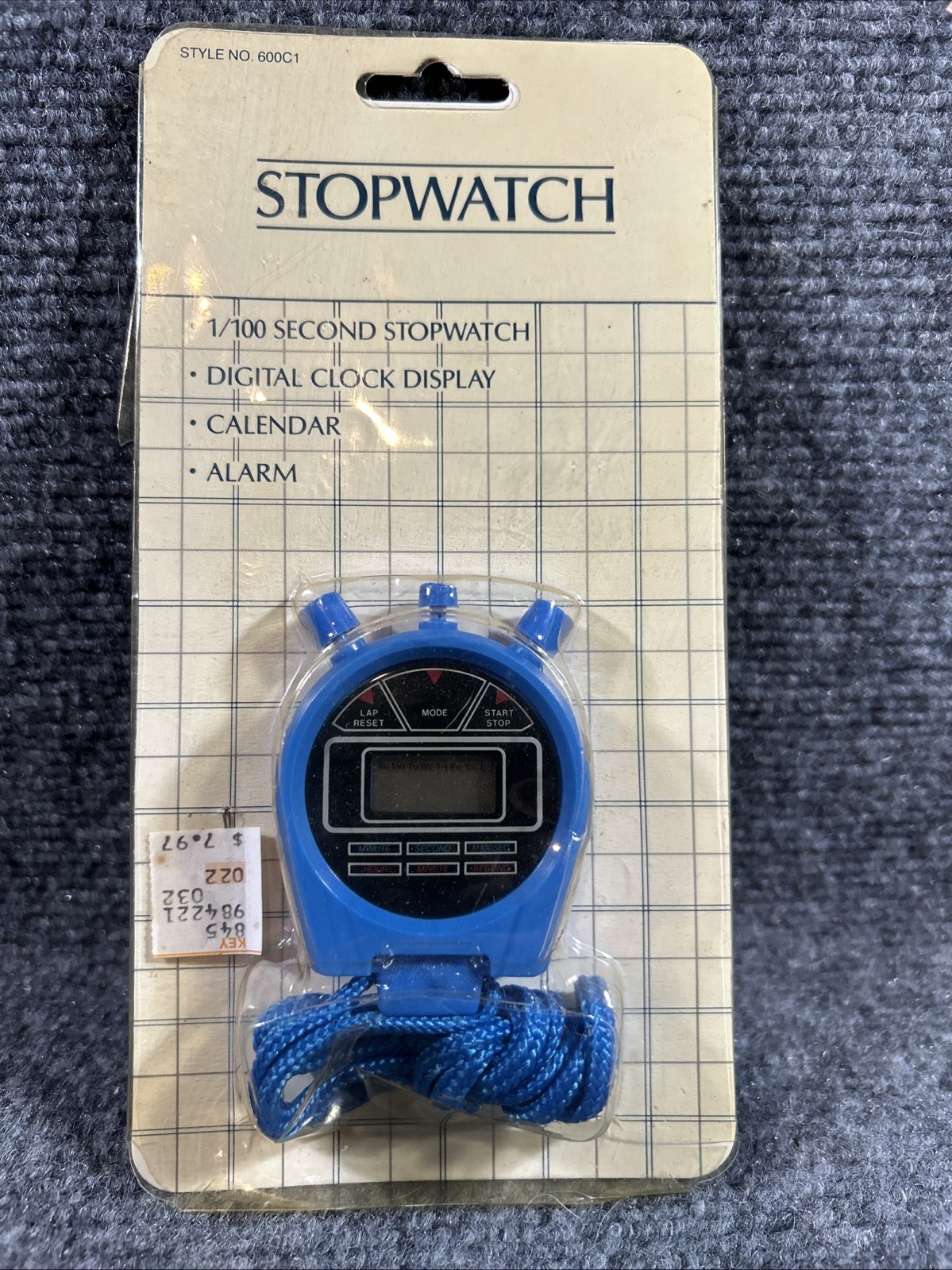 Vintage 1990s NOS BLUE Sports Stop Watch Alarm Clock And Calendar All In One