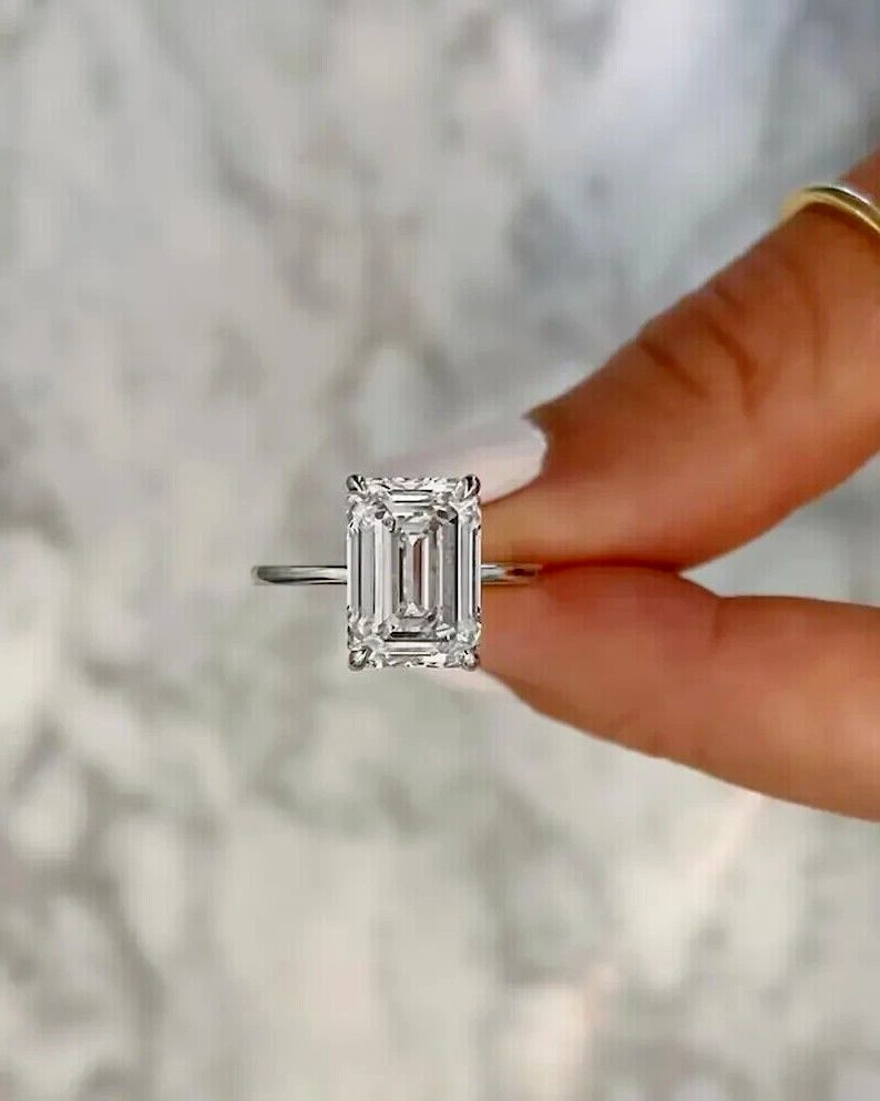 3.50Ct Emerald Lab Created Diamond Women's Engagement 14K White Gold Finish Ring