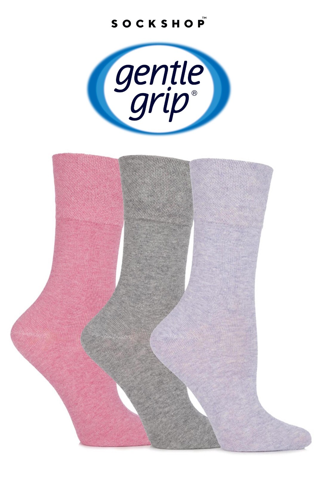 Womens Socks Plain Cotton Gentle Grip "Sammy" HoneyComb Top Cuffs Pink - 3 Pairs