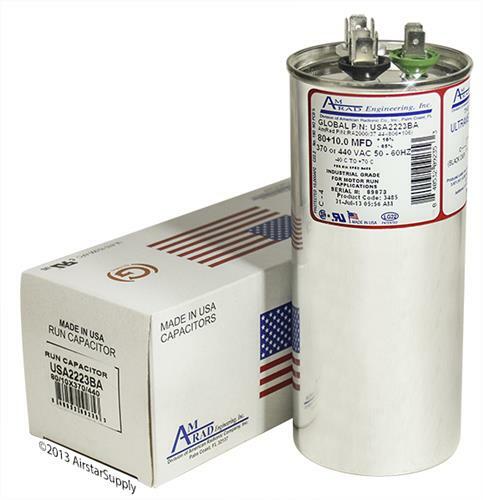 80 + 10 uF MFD x 370 / 440 VAC Motor Run Capacitor AmRad USA2223BA - Made in USA