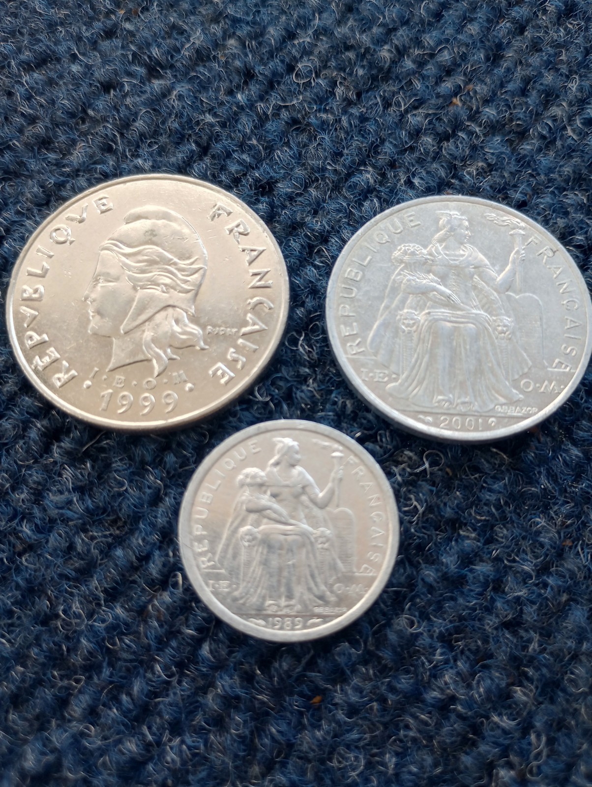French Polynesia Franc Coins. Lot Of 3 Different Denominations 1989, 1999, 2001