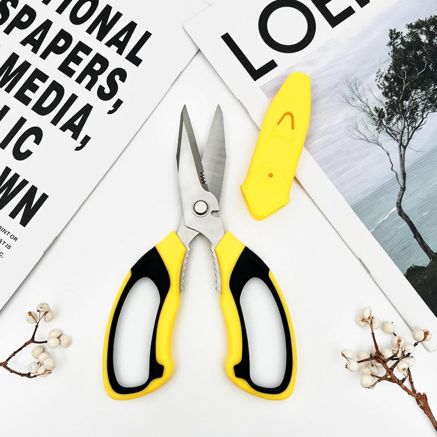 8.07" Heavy Duty Utility Scissors – Multipurpose Serrated Shears for Cardboard,