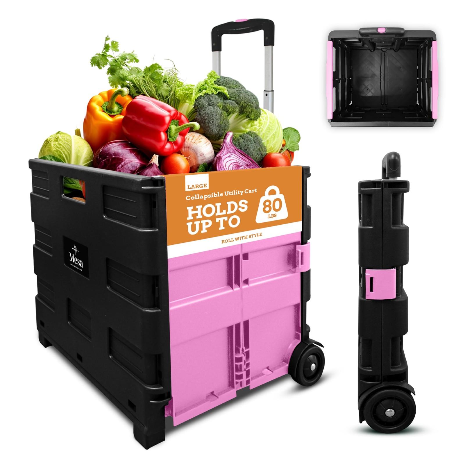 Ultra-Slim Rolling Collapsible Storage Pack-N-Roll Utility-carts with Telescopic