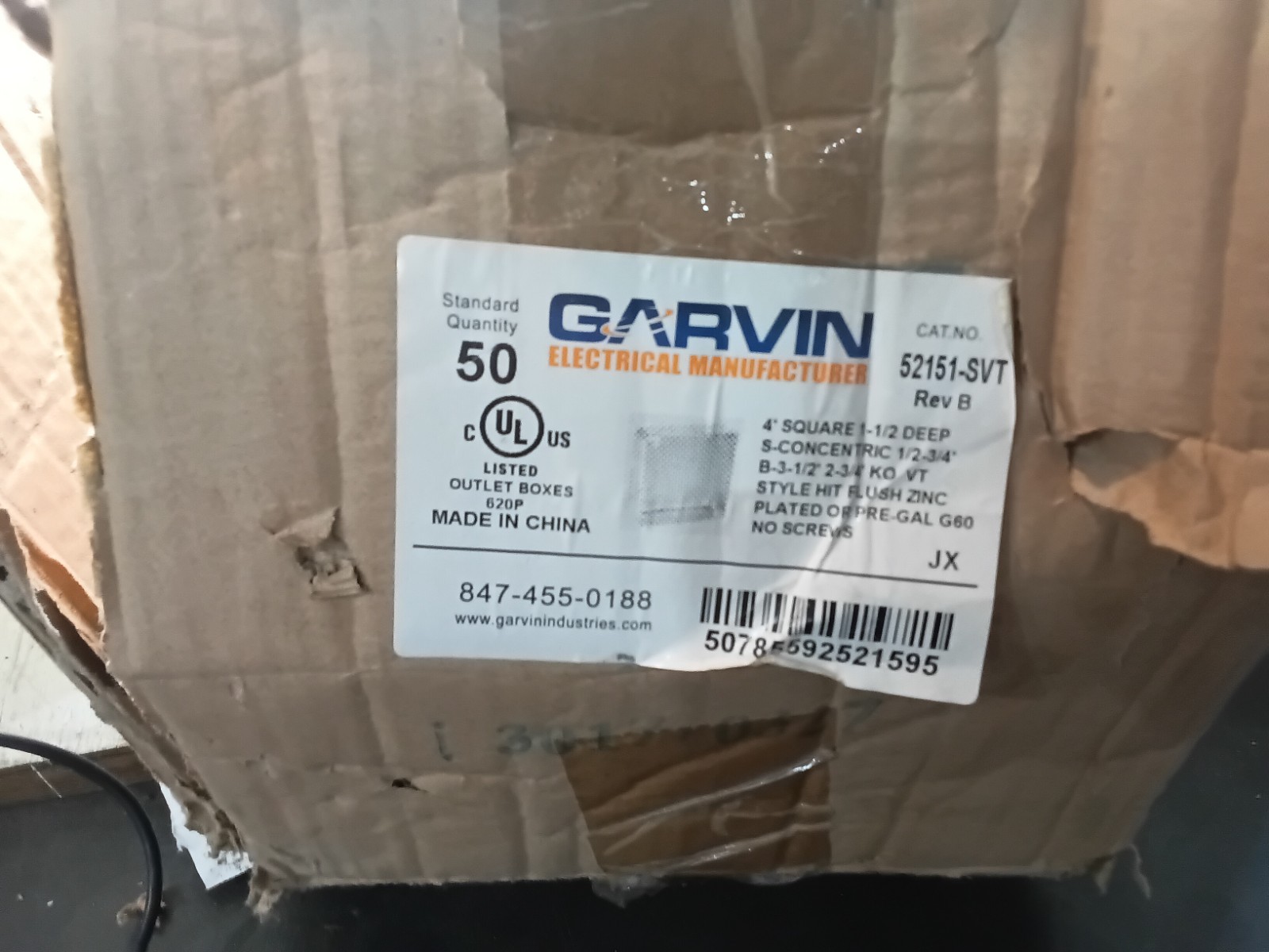 Box of 50 Garvin Industries 52151-SVT Steel Outlet Enclosure, USED (F12D)