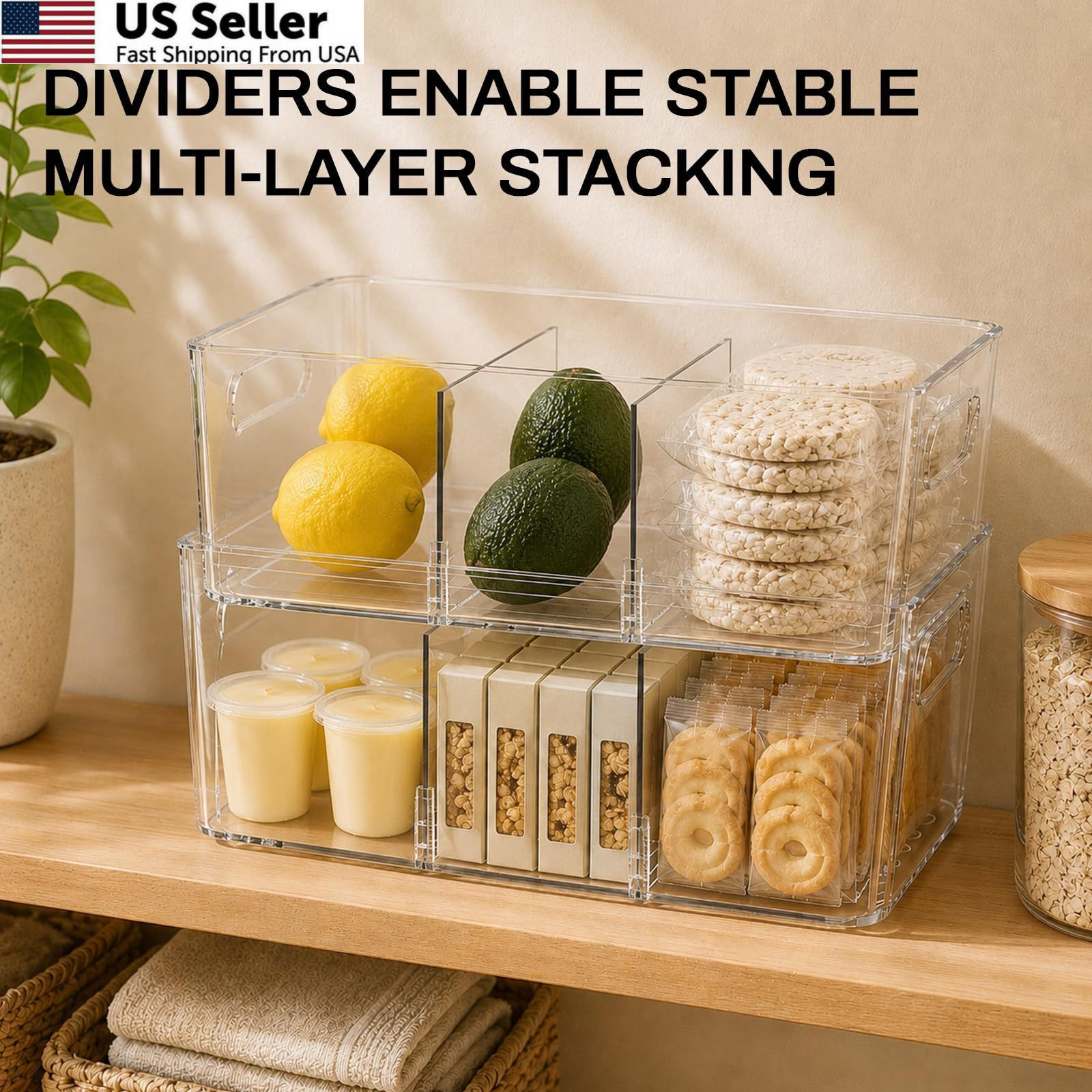 Mpotmiy 6 Pack Pantry Organizers and Storage,Clear Plastic Large, clear