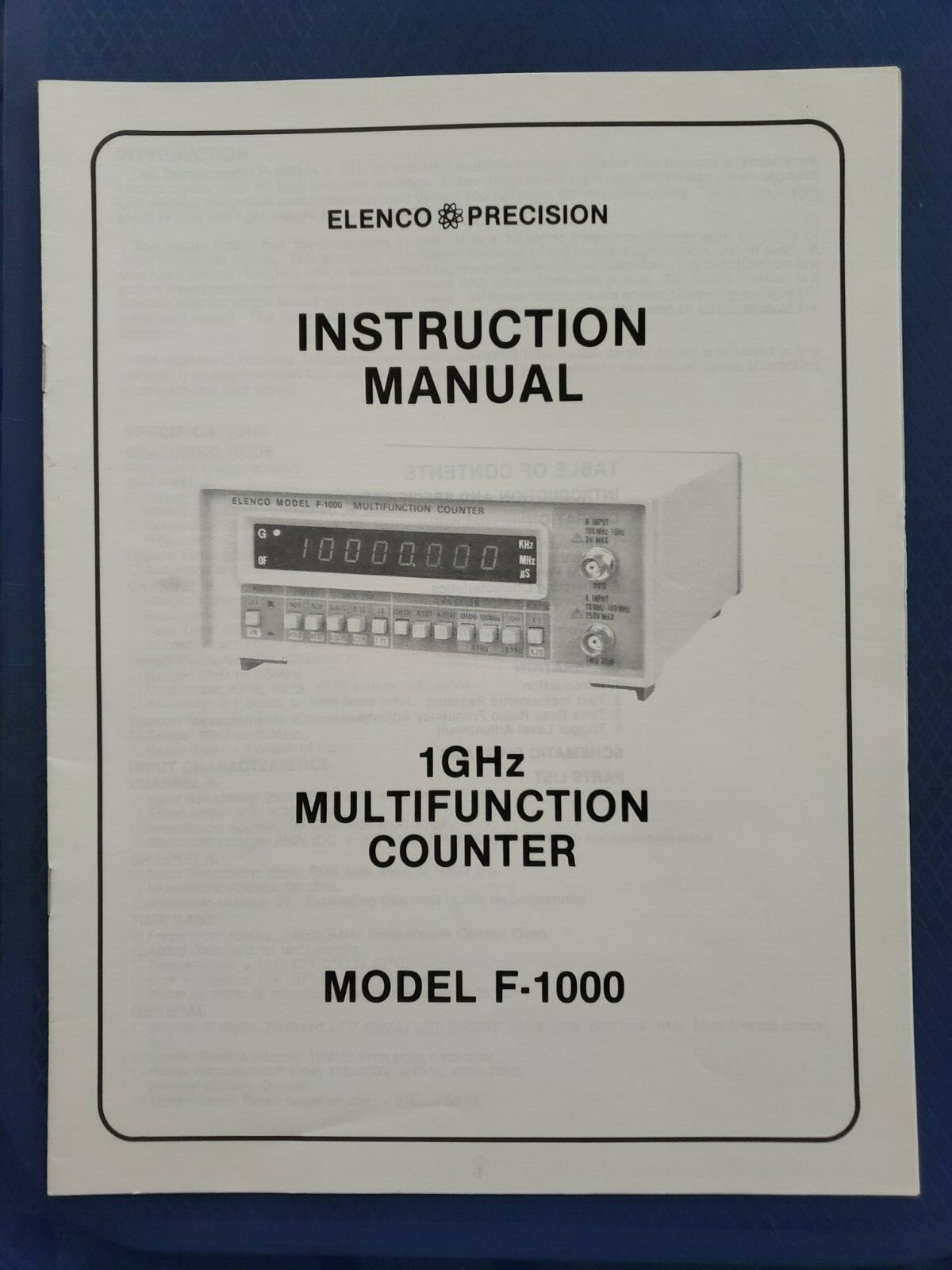 Elenco Precision Instruction Manual - 1GHz Multifunction Counter F-1000    H