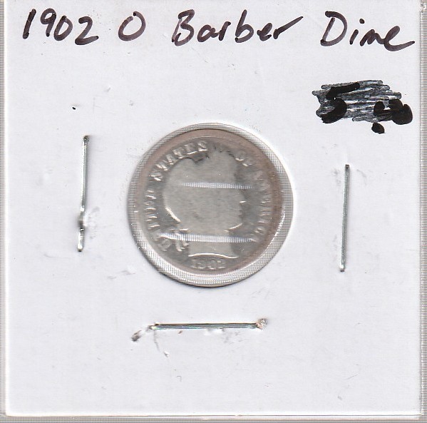 1902 O Barber Dime 90% Silver  Average Circulated