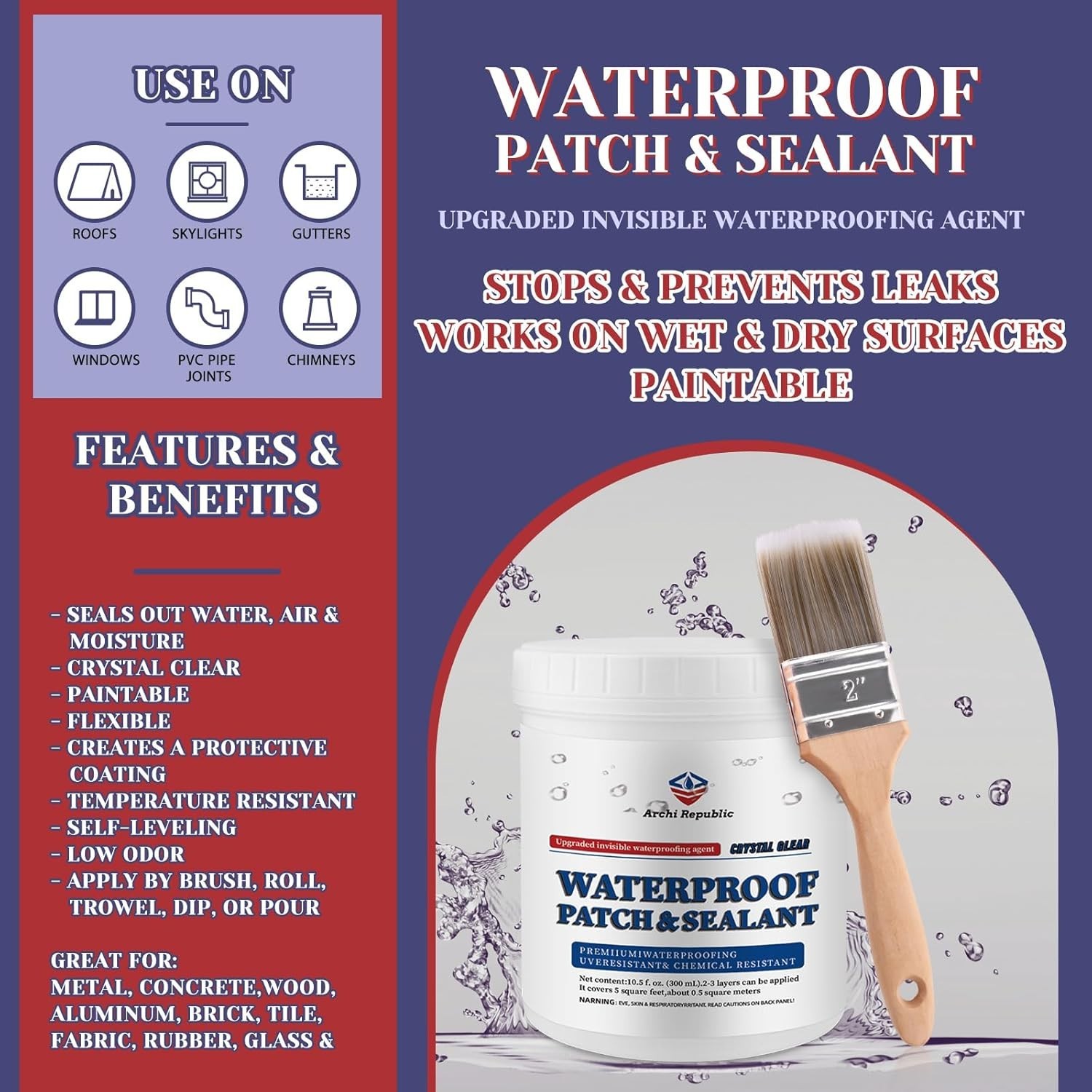 Archi Republic Clear Waterproofer Patch & Sealant 17.5oz Waterproof Coating Kit