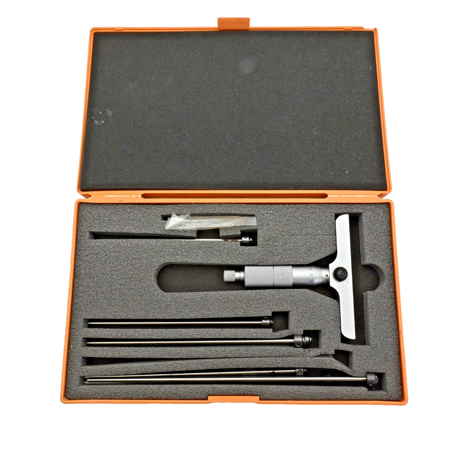 Mitutoyo 129-115 Depth Micrometer Set w/ Interchangeable Rods & Case